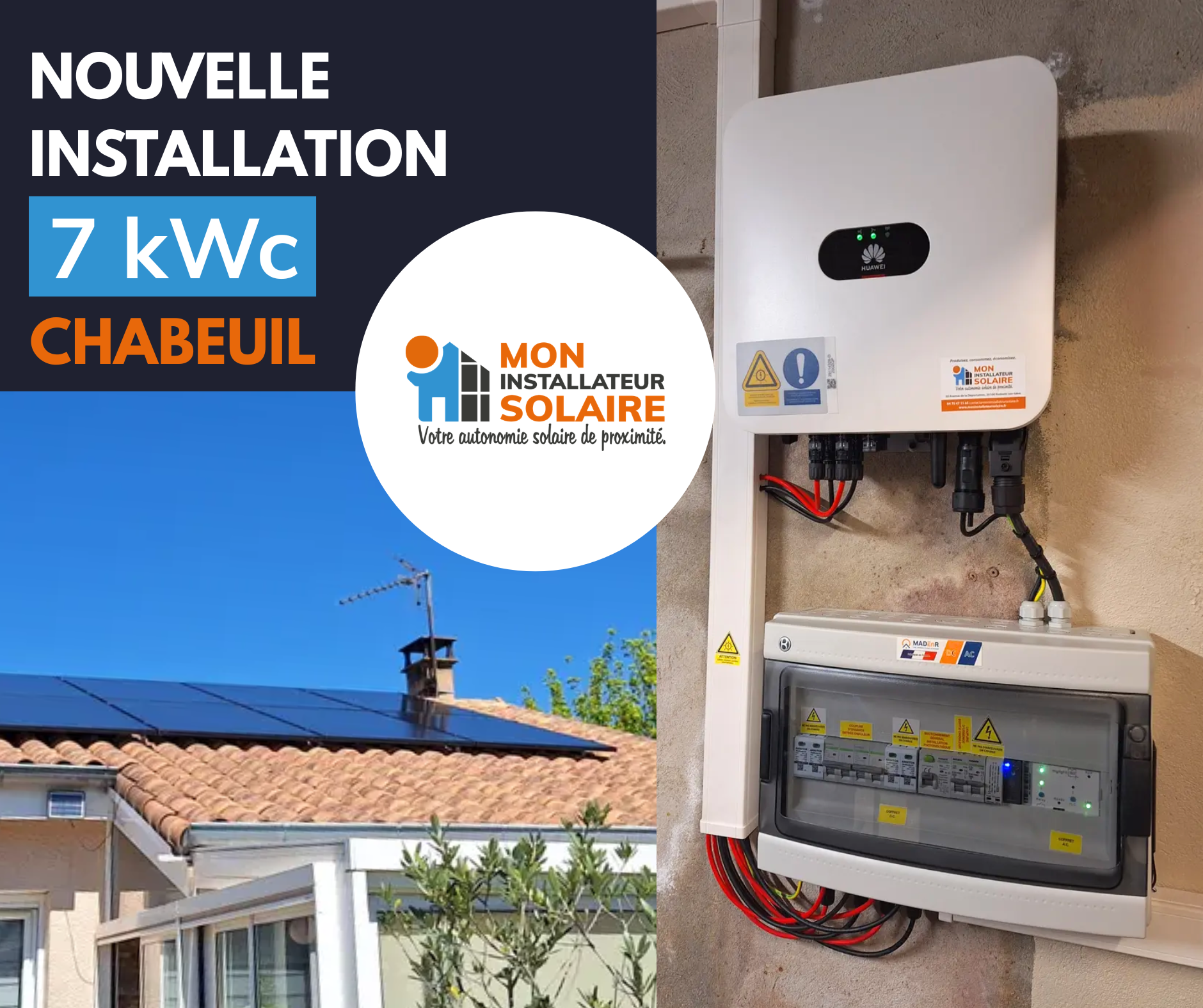 Installation photovoltaïque de 7 kilowatts crêtes réalisée à chabeuil par mon installateur solaire
