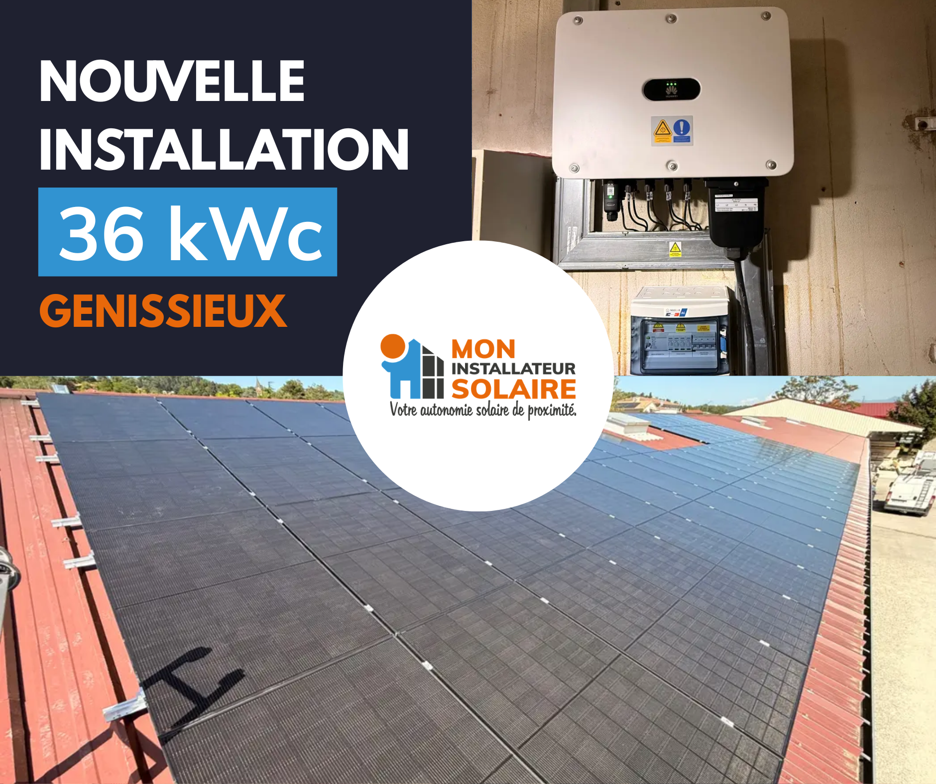 installation de plus de 36 kWc à Génissieux. Nous avons réalisé cette installation sur une toiture en métal.